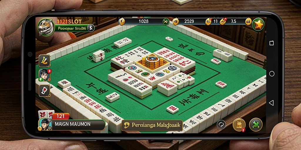 Tampilan gameplay 1121SLOT yang menegangkan dengan papan Mahjong.