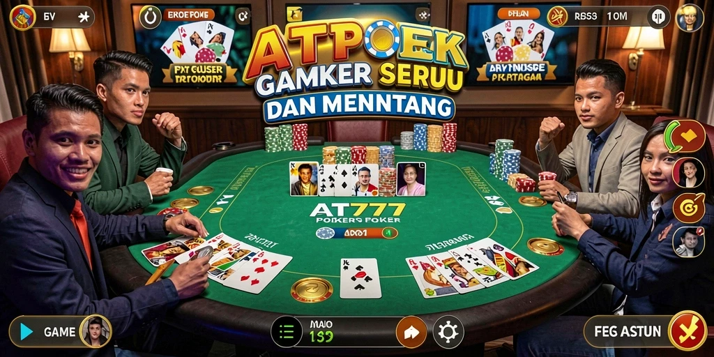 Screenshot utama AT777 menampilkan aksi intens permainan Poker.