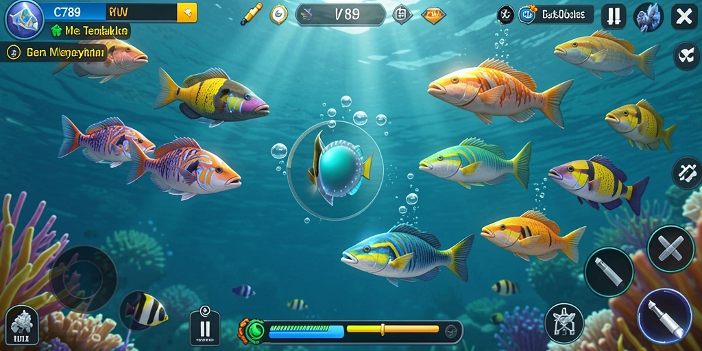 Gameplay seru C789 dengan berbagai ikan yang menarik.