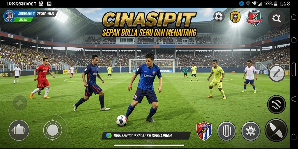 Screenshot gameplay CINASIPIT dengan aksi permainan sepak bola yang mendebarkan.