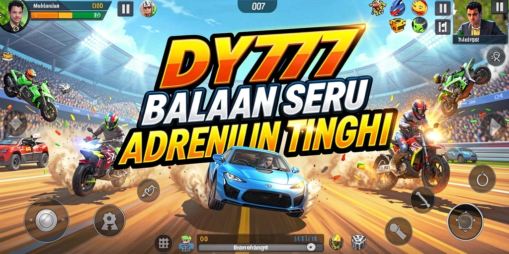 Screenshot gameplay DY777 menampilkan aksi balapan yang mendebarkan dengan mobil cepat.