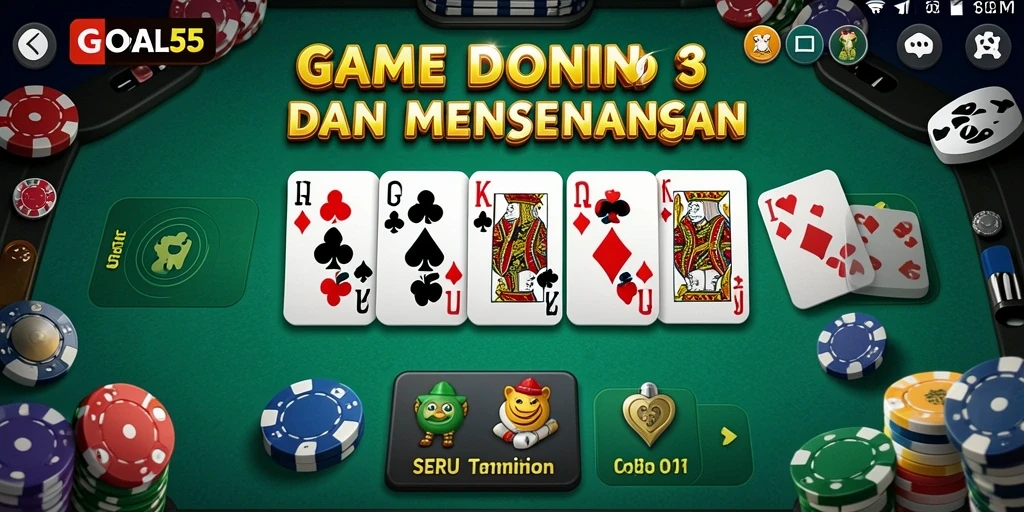 Tampilan gameplay seru dari GOAL55 dengan domino yang berwarna-warni.