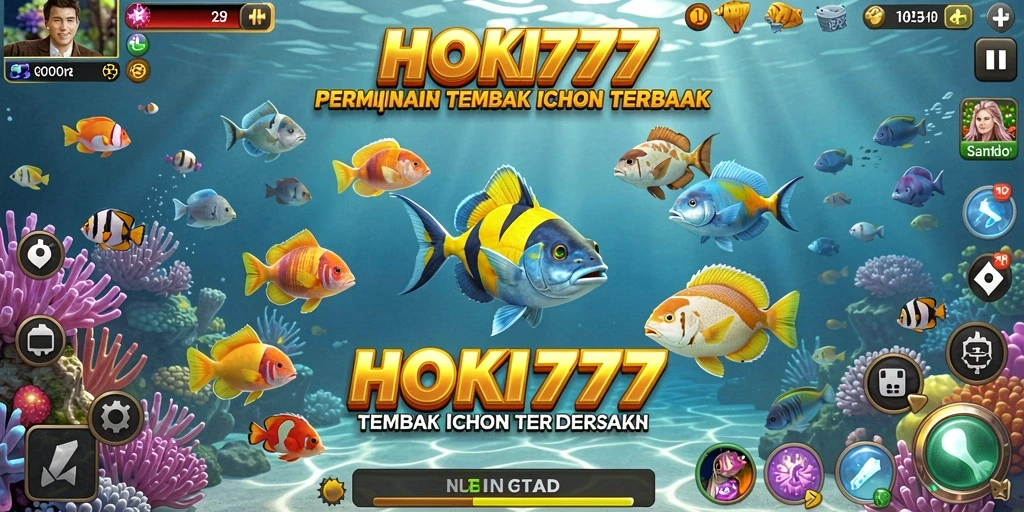 Screenshot gameplay HOKI777 menunjukkan aksi menembak ikan yang mendebarkan.