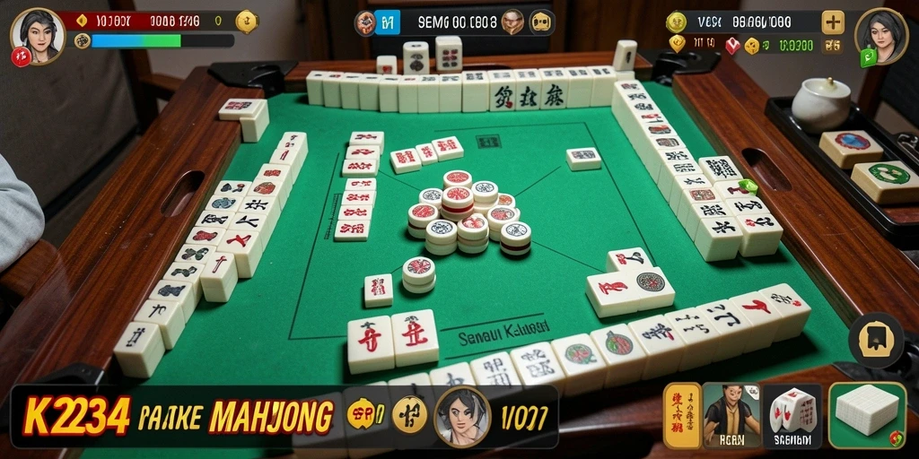 Screenshot K234 menampilkan gameplay seru dengan desain ubin Mahjong yang menarik.
