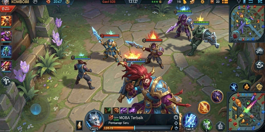Screenshot gameplay <strong>KOMBO88</strong> menunjukkan pertarungan tim yang epik.