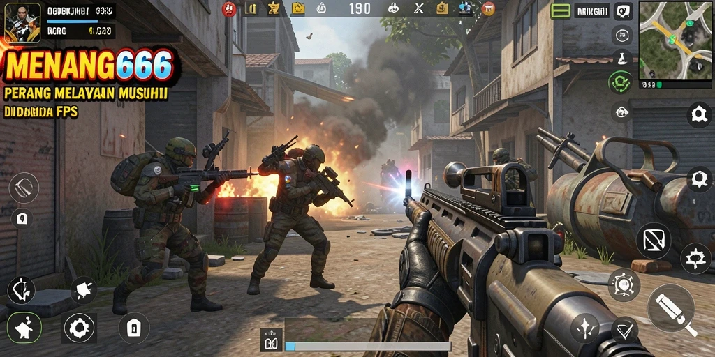 Tangkapan layar menunjukkan aksi intens di medan perang FPS.