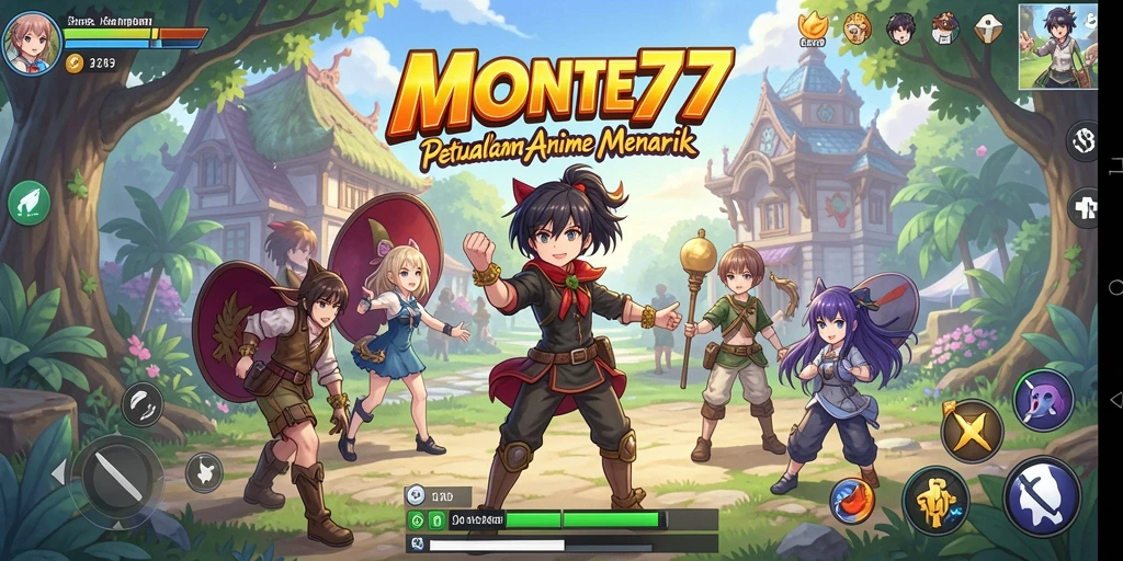 Tangkapan layar gameplay <strong>MONTE77</strong> yang menampilkan karakter anime dan pertempuran yang seru.