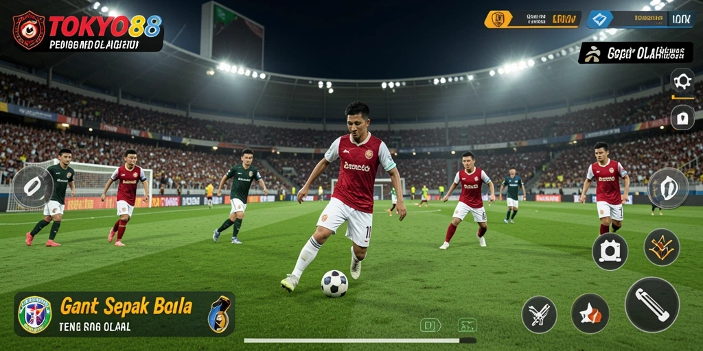 Screenshot gameplay TOKYO88 dengan aksi seru di lapangan sepak bola.