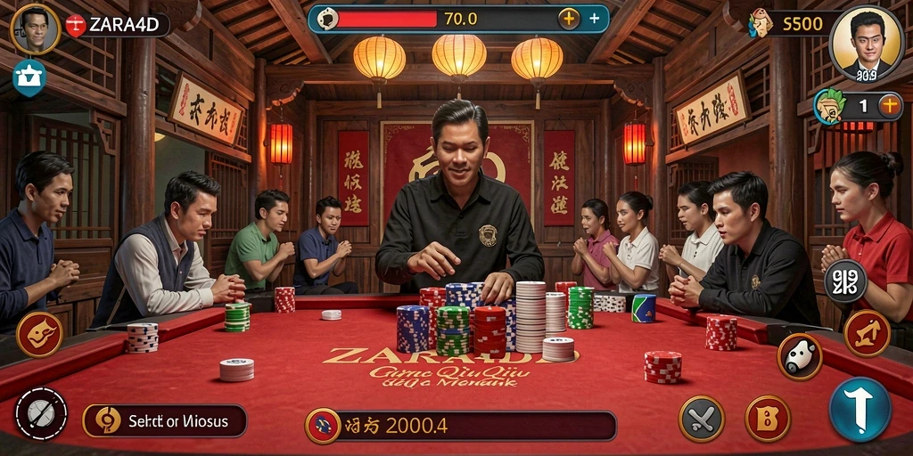 Tampilan gameplay seru ZARA4D dalam permainan QiuQiu.
